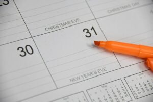 Calendario 30 y 31 de diciembre con marcador naranja